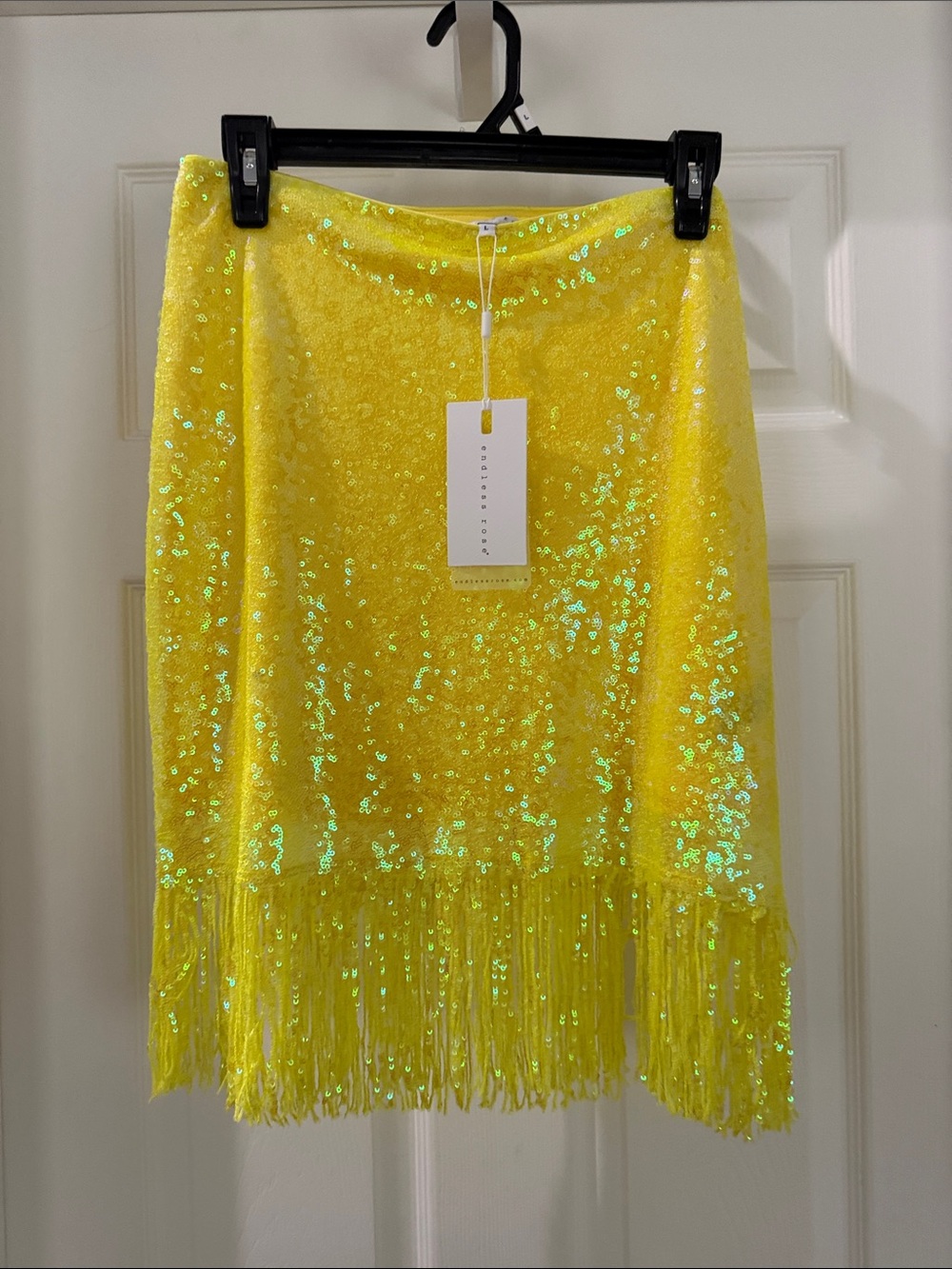 NWT Endless Rose Yellow Sequin Fringe Mini Skirt